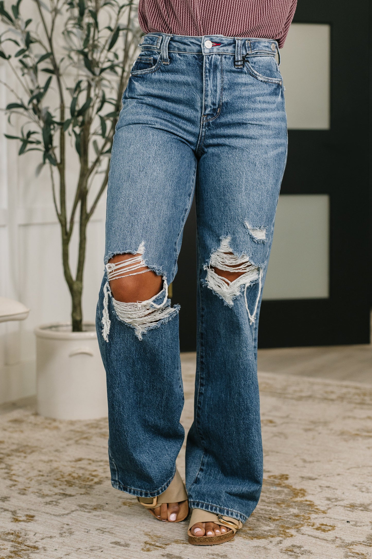 High Waist Rigid Magic l Straight Destructed + Adjustable Denim - Judy Blue