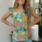 Garden Party Floral Ruffle Sleeve Blouse