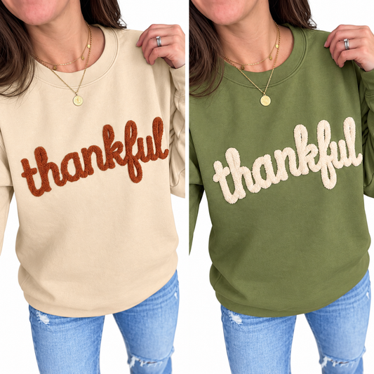PREORDER // Thankful Fleece Letter Graphic Pullover Sweatshirt // ETA November // ships free