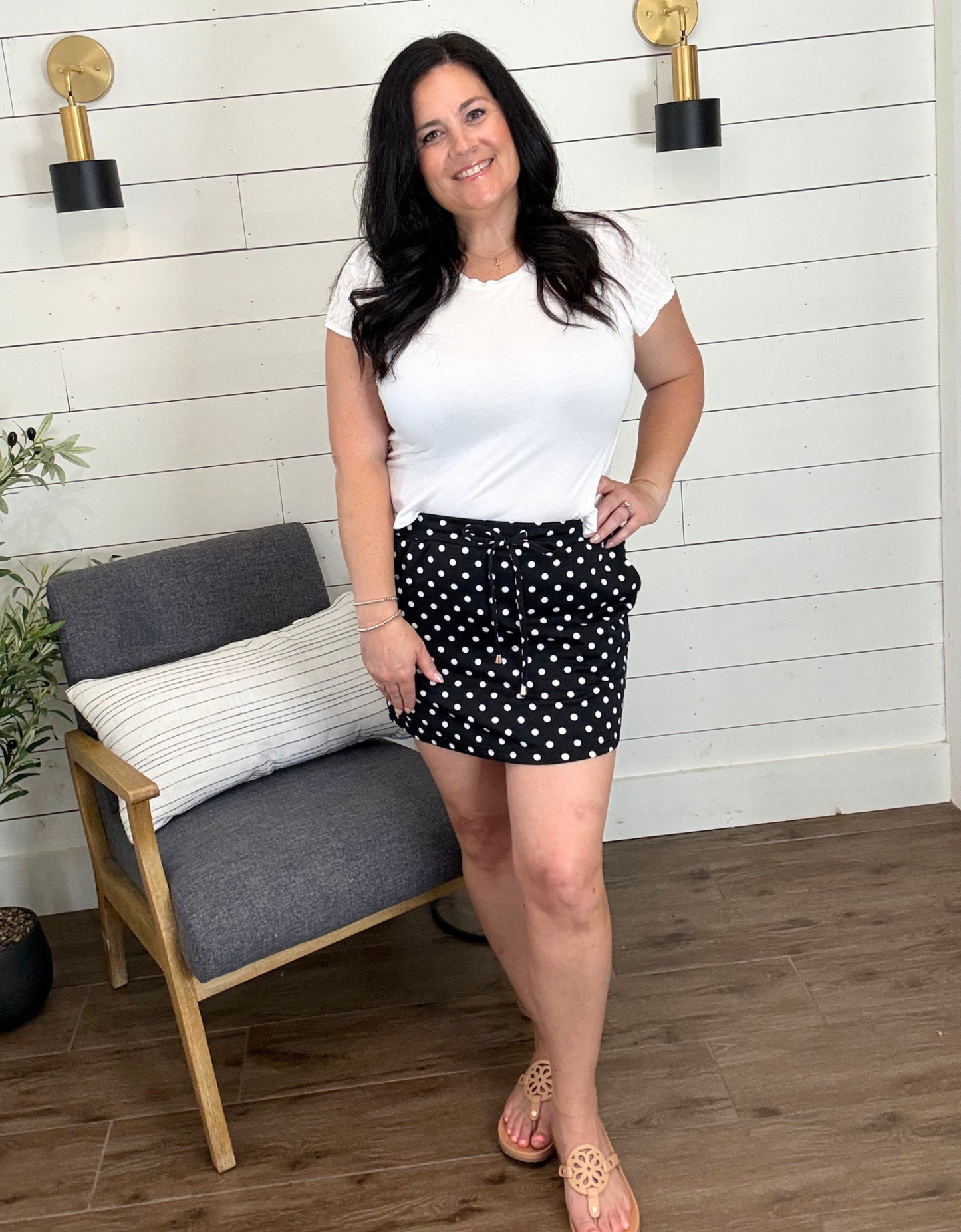 *ships free today* Black Polka Dot Drawstring Skort
