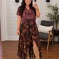 PREORDER // Brown Floral Print Ruffle Split Hem Flowy Long Skirt // ETA MID November