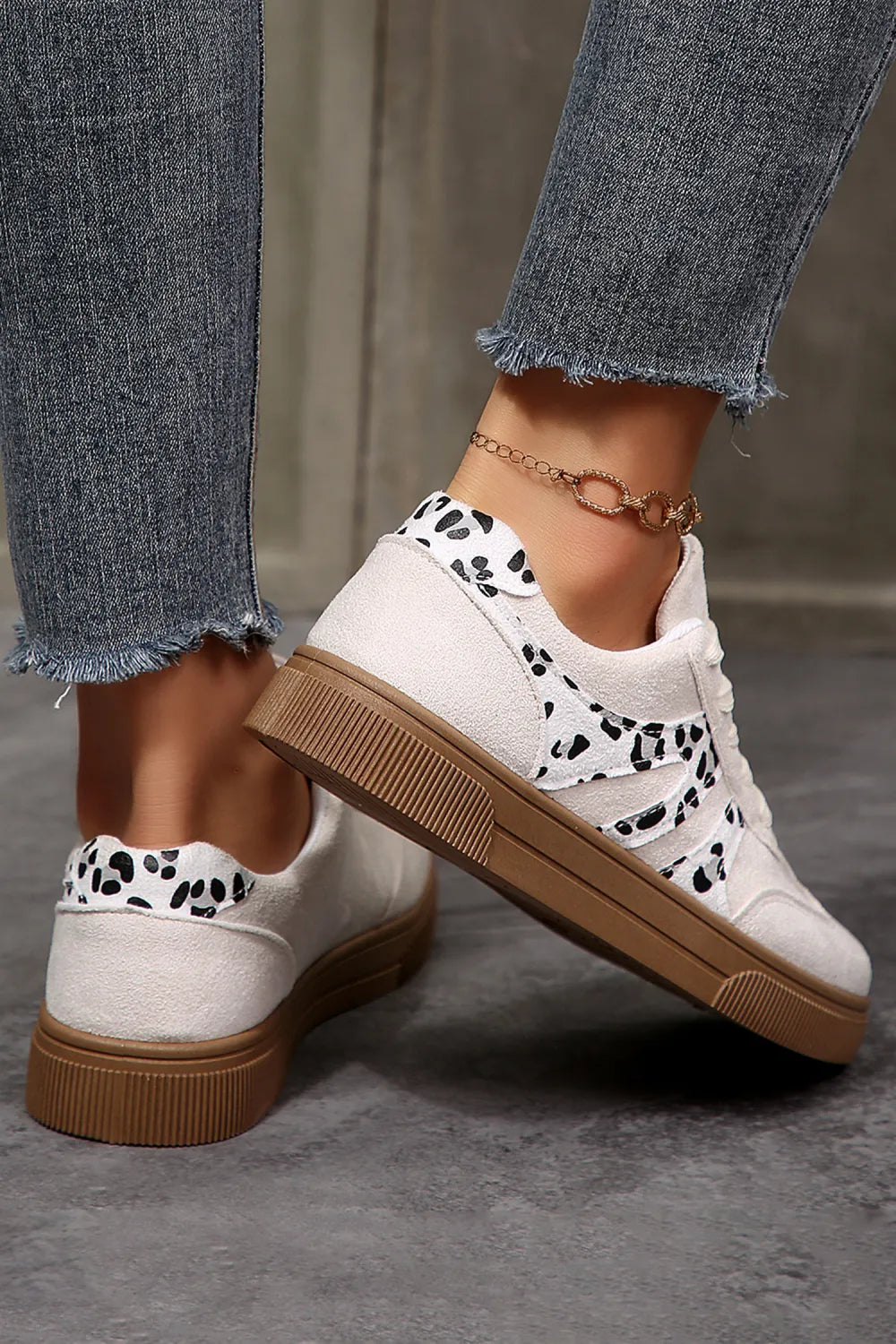 SHIPS FREE TODAY // White Suede Leopard Color Block Trim Lace Ups