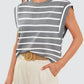 Striped Round Neck Cap Sleeve Top