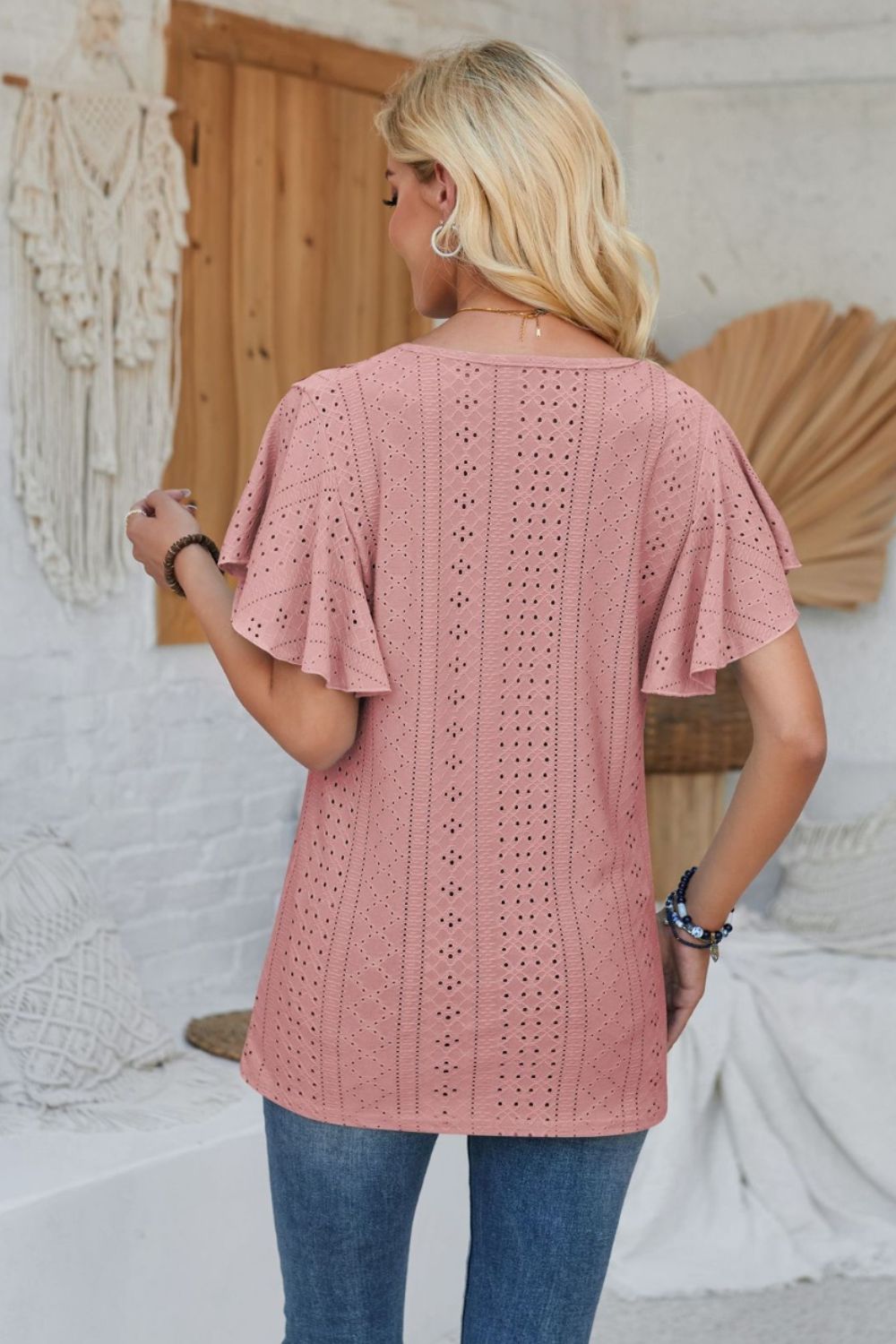 Amy Eyelet Flutter Sleeve Top