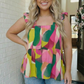Abstract Print Ruffle Sleeve Babydoll Top