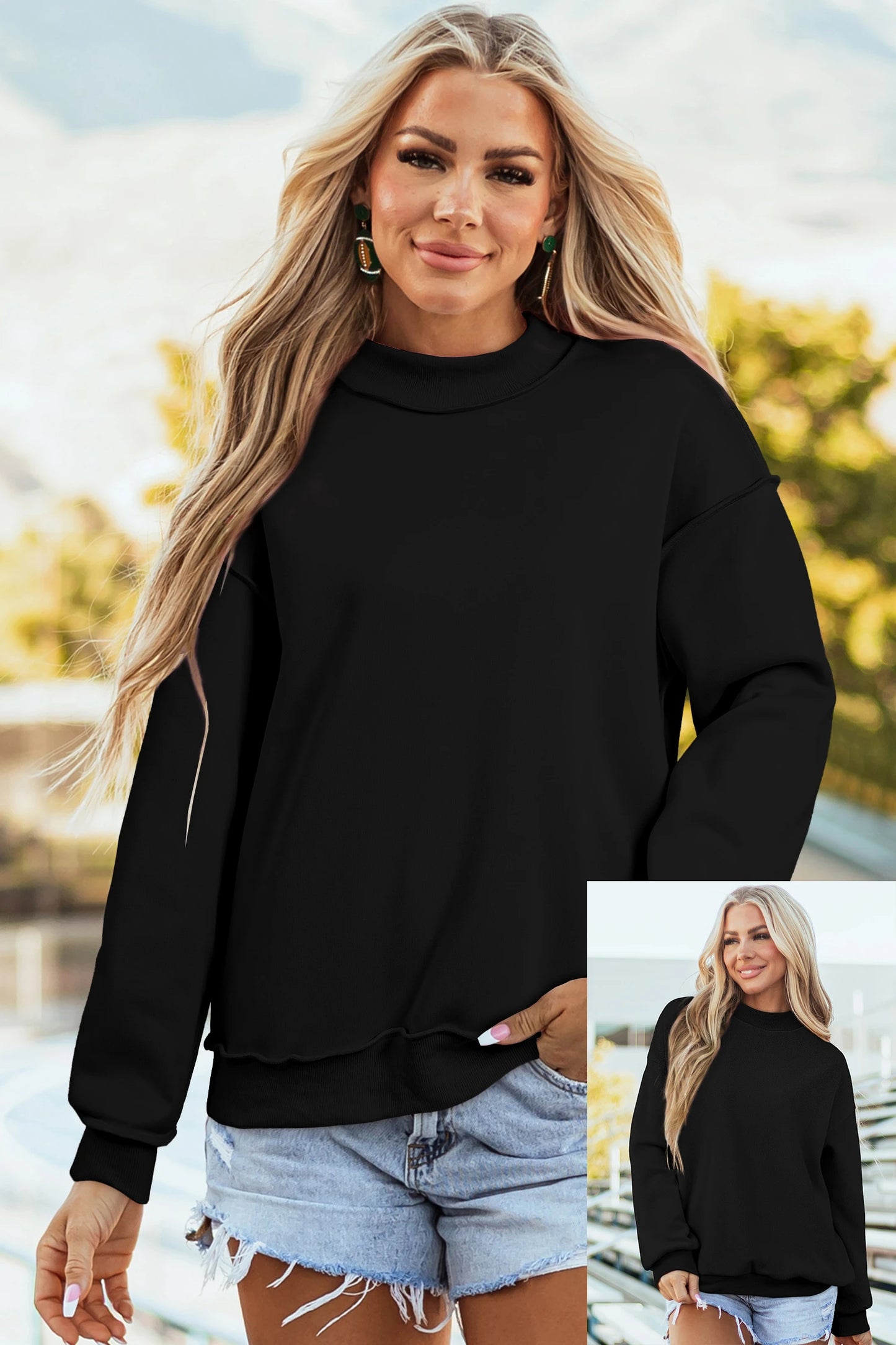 SHIPS FREE TODAY // Oversize Drop Shoulder Reversible Mock Neck Sweatshirt - MANY COLORS