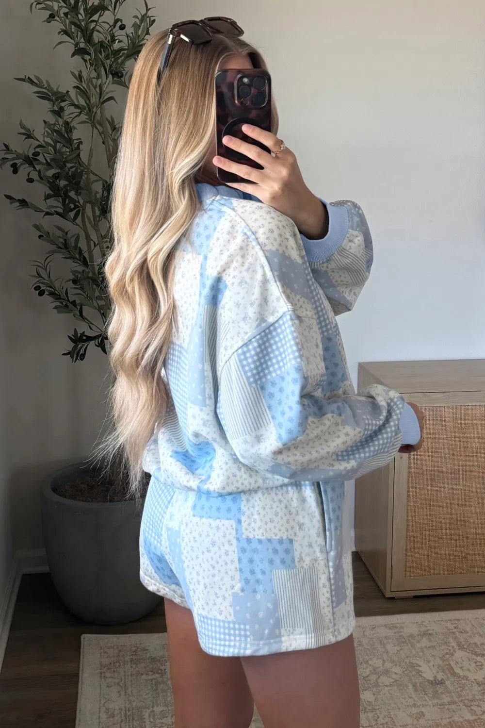 SHIPS FREE TODAY // Sky Blue Patchwork Floral Print Two Piece Set