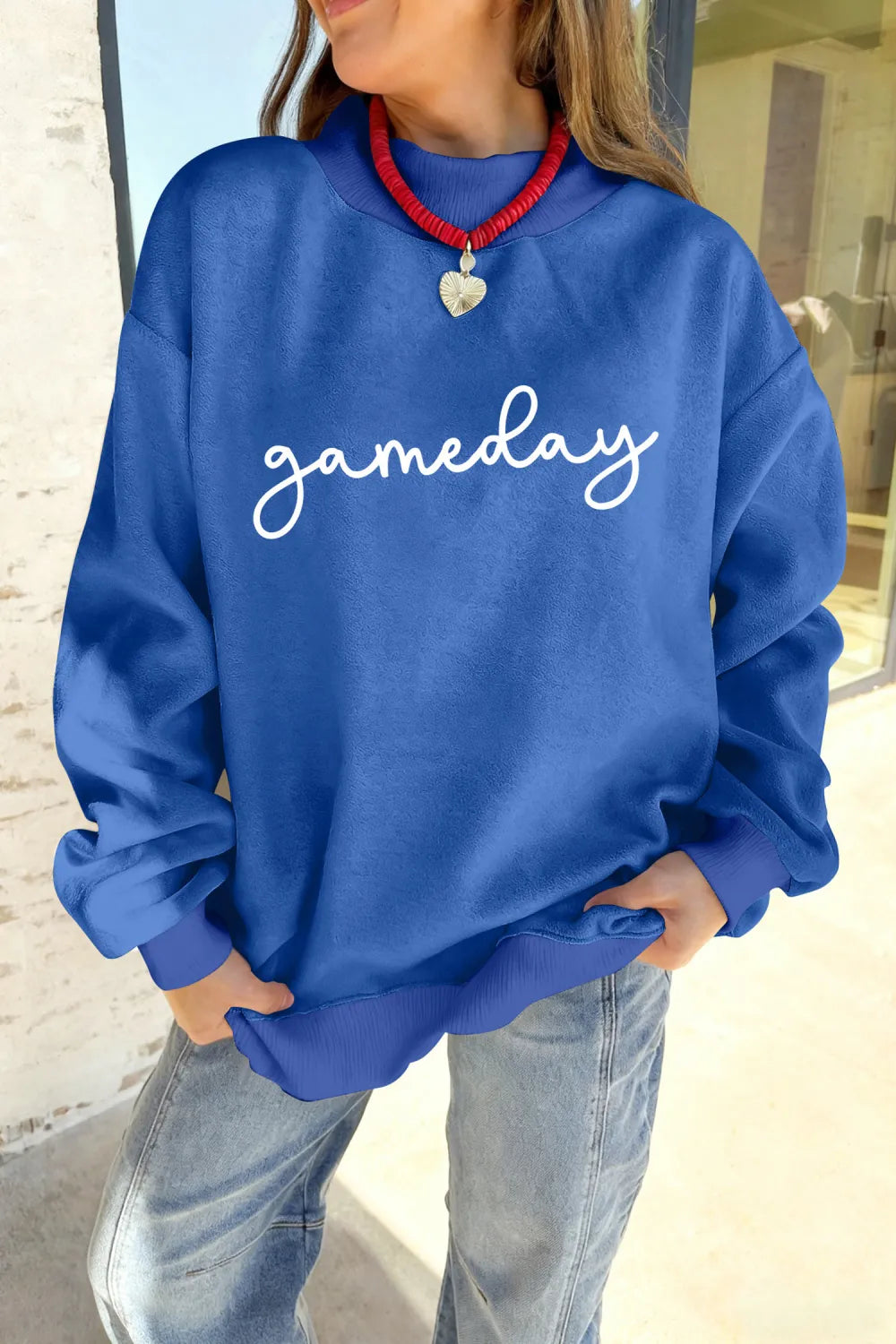Oversize Drop Shoulder Reversible Football Sweatshirt