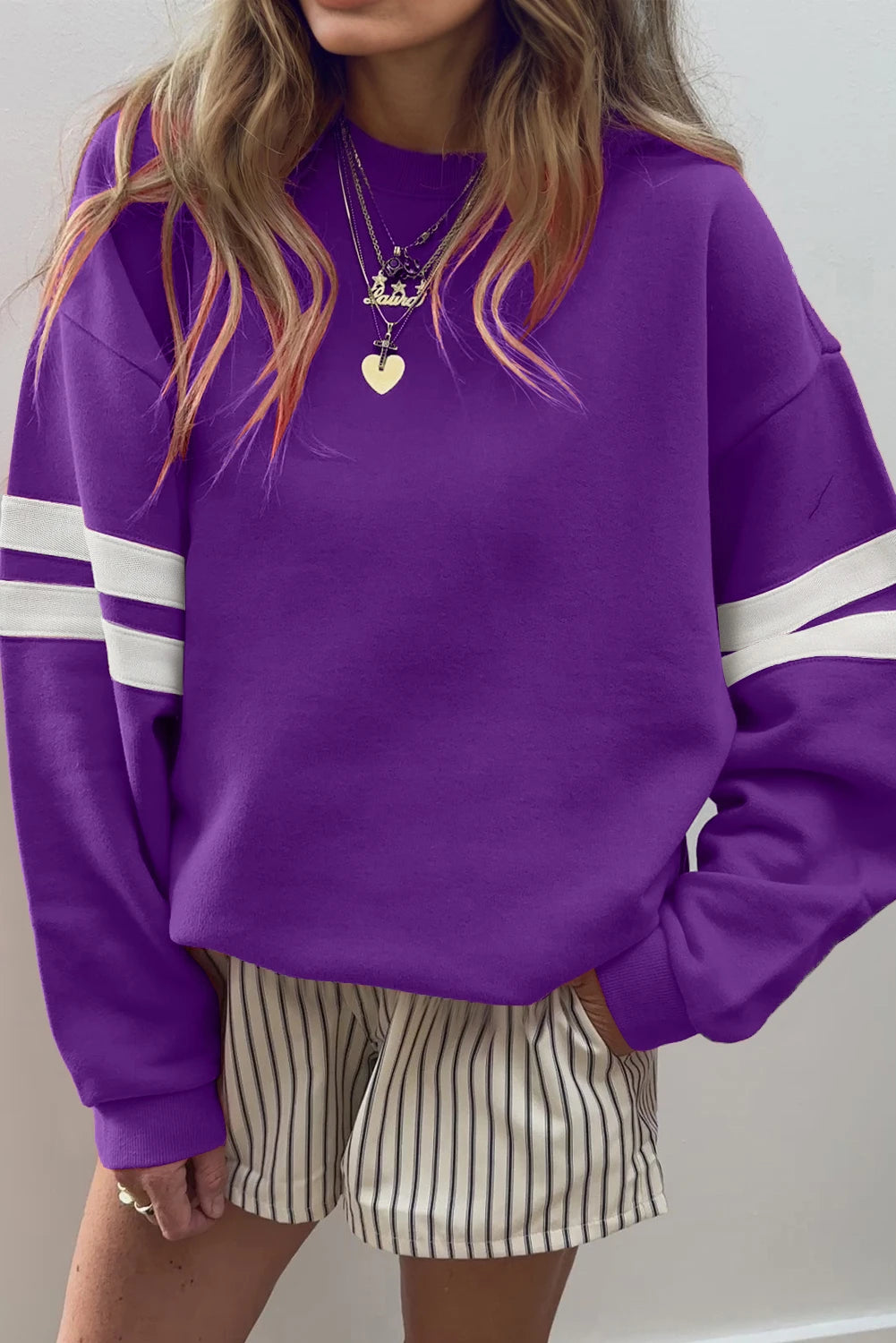Varsity Striped Detail Drop Shoulder Oversized Sweatshirt //MANY COLORS