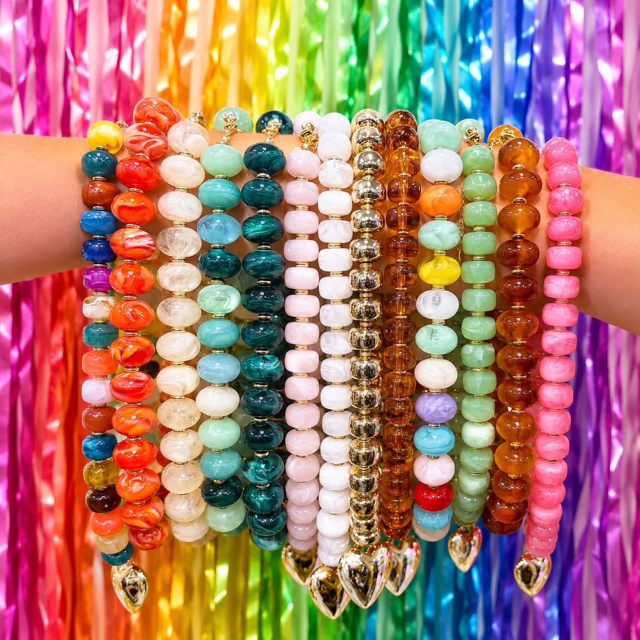 SHIPS FAST // Beaded Necklaces - Multiple Colors with Gold Heart // ships in about a week