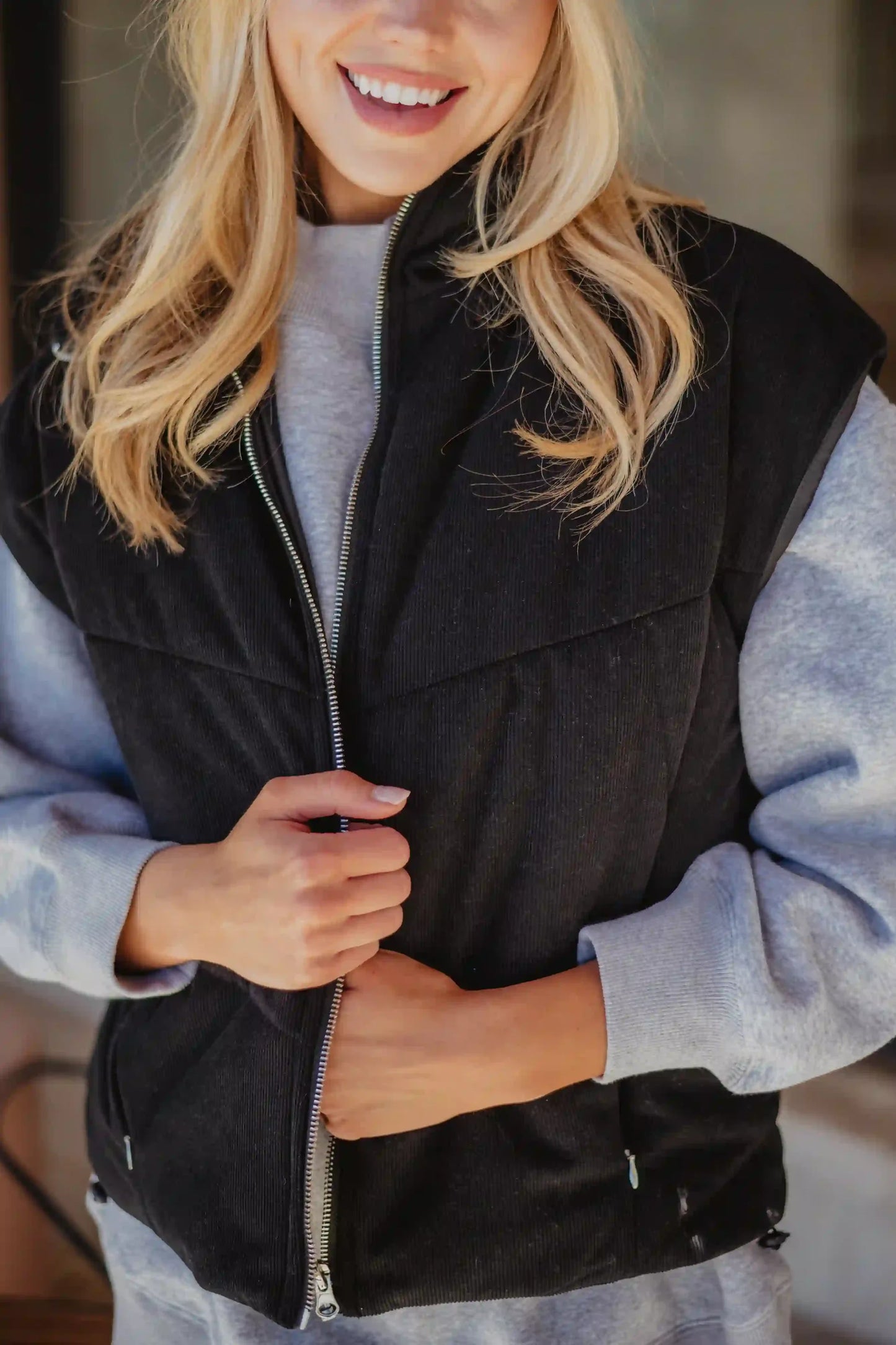 PREORDER: Puffer Vest in Black Corduroy // eta to us Sept