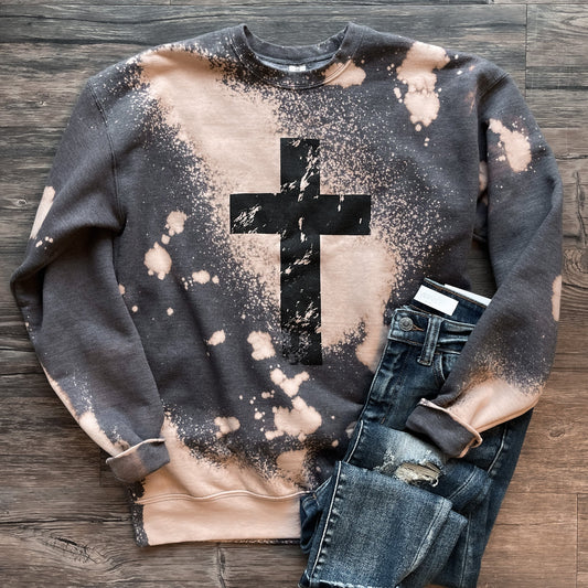 PREORDER: Distressed Cross Bleached Sweatshirt //free ship today