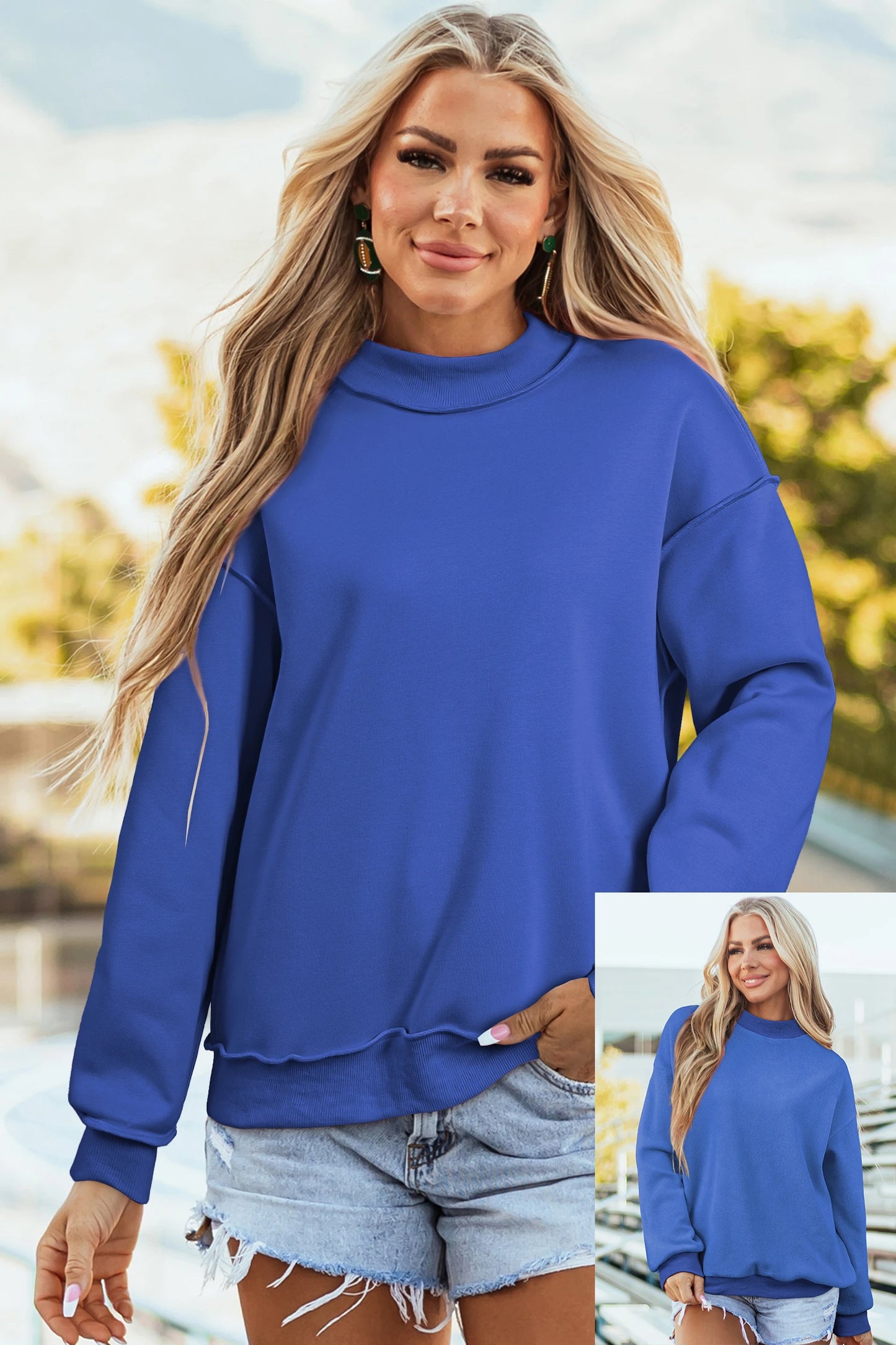 SHIPS FREE TODAY // Oversize Drop Shoulder Reversible Mock Neck Sweatshirt - MANY COLORS
