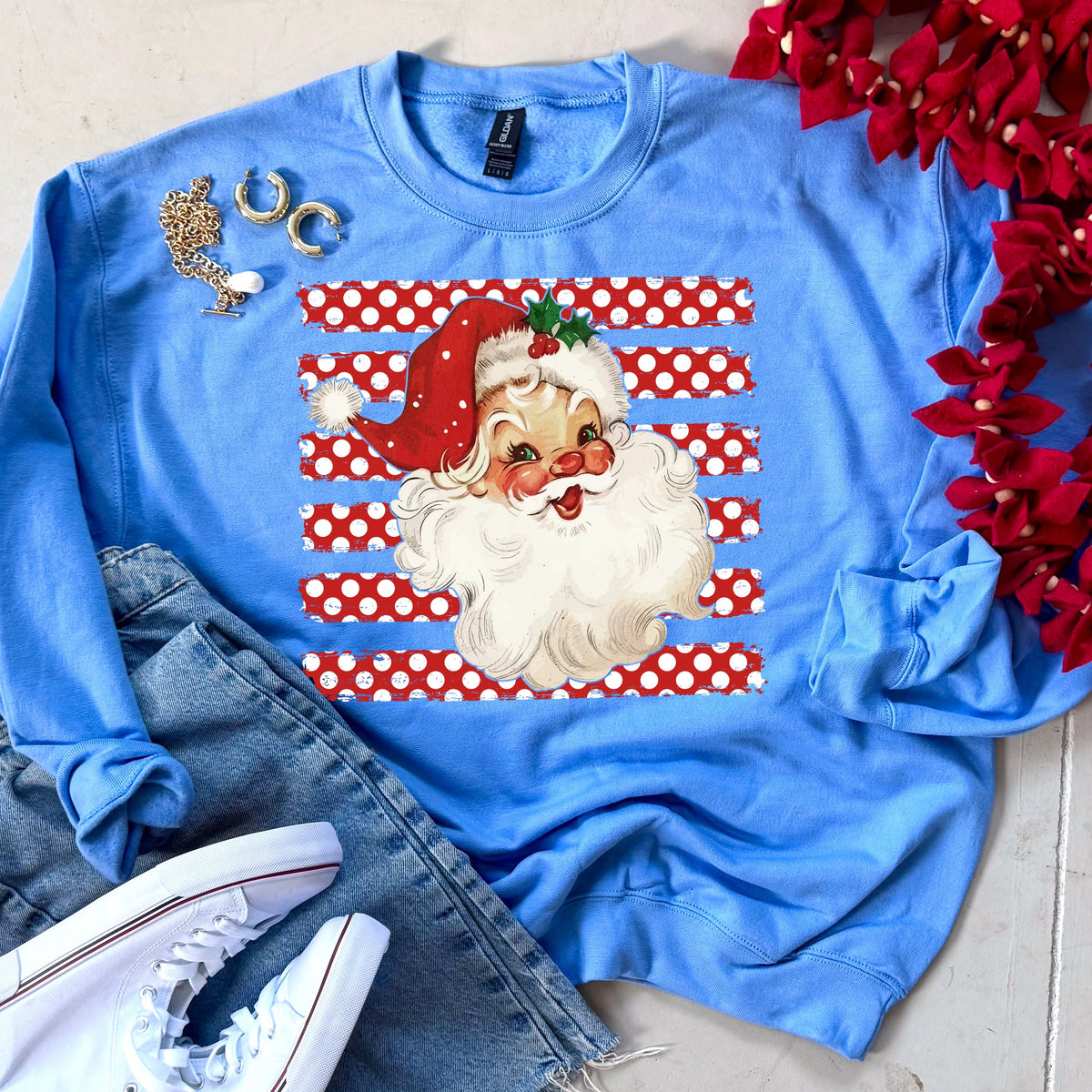 FLASH DEAL // PREORDER:  Classic Christmas Santa Polka Dot Tee or Sweatshirt // ships in about 2 weeks