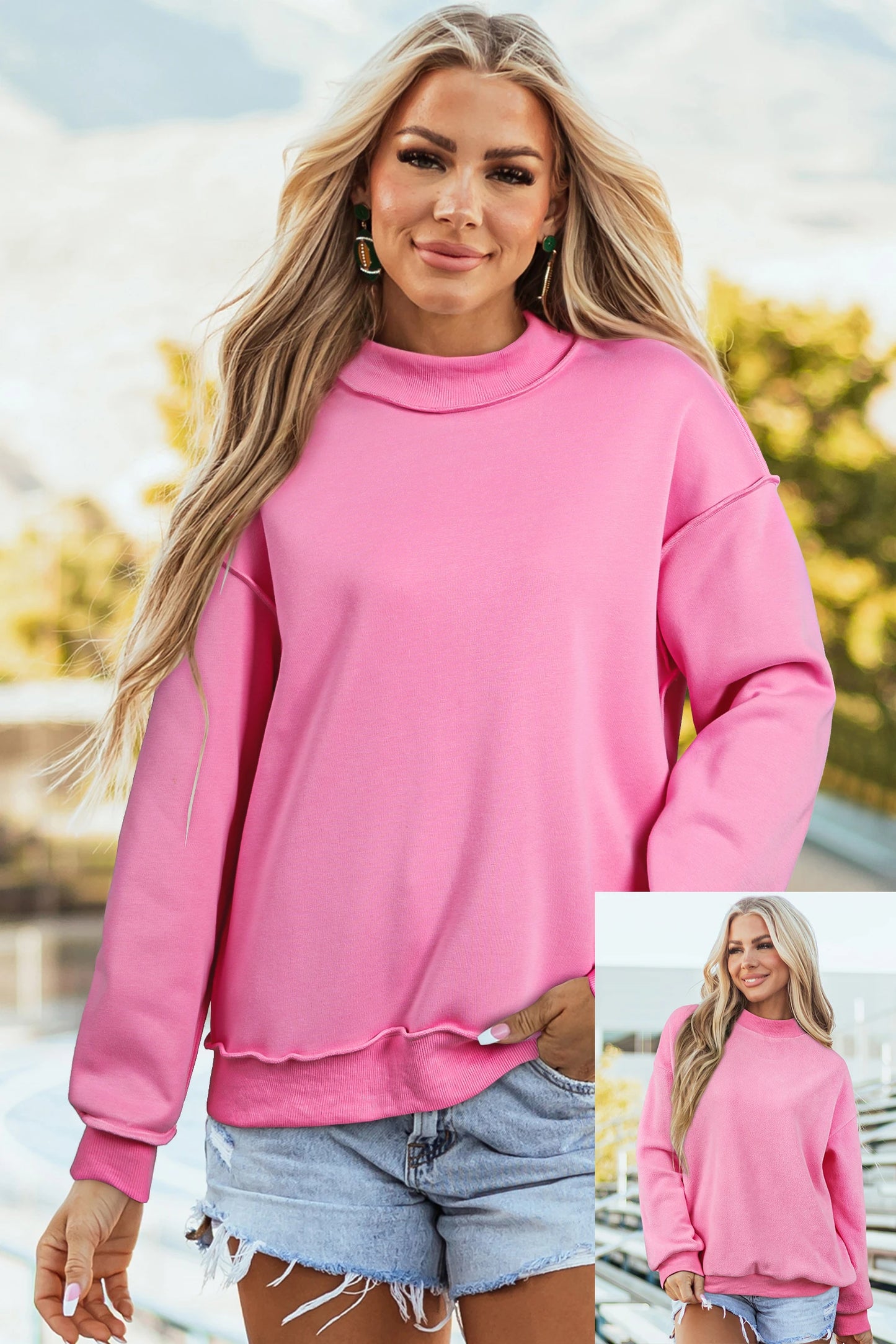 SHIPS FREE TODAY // Oversize Drop Shoulder Reversible Mock Neck Sweatshirt - MANY COLORS