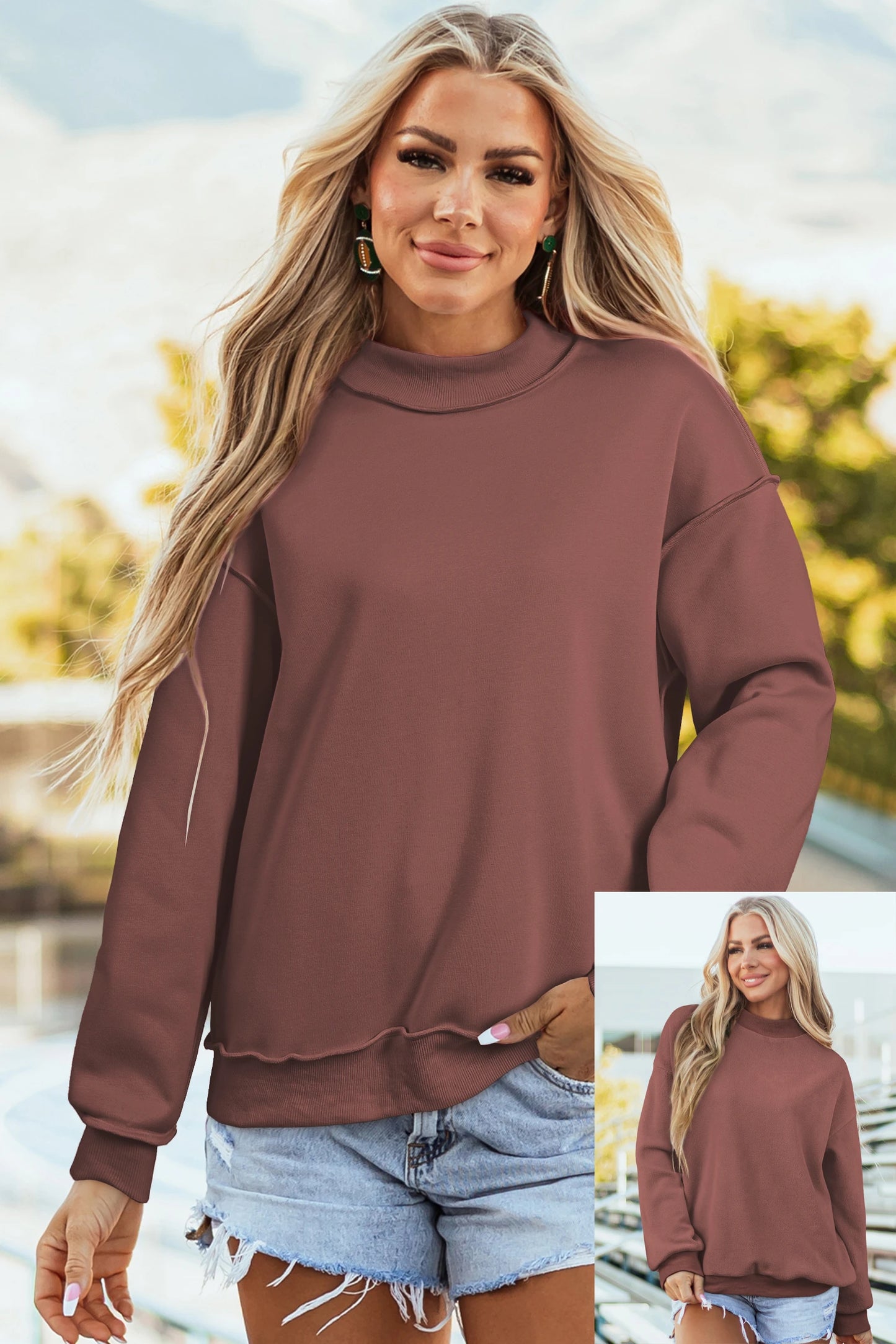 SHIPS FREE TODAY // Oversize Drop Shoulder Reversible Mock Neck Sweatshirt - MANY COLORS