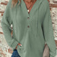 Waffle Knit Long Sleeve Drawstring Hooded Top