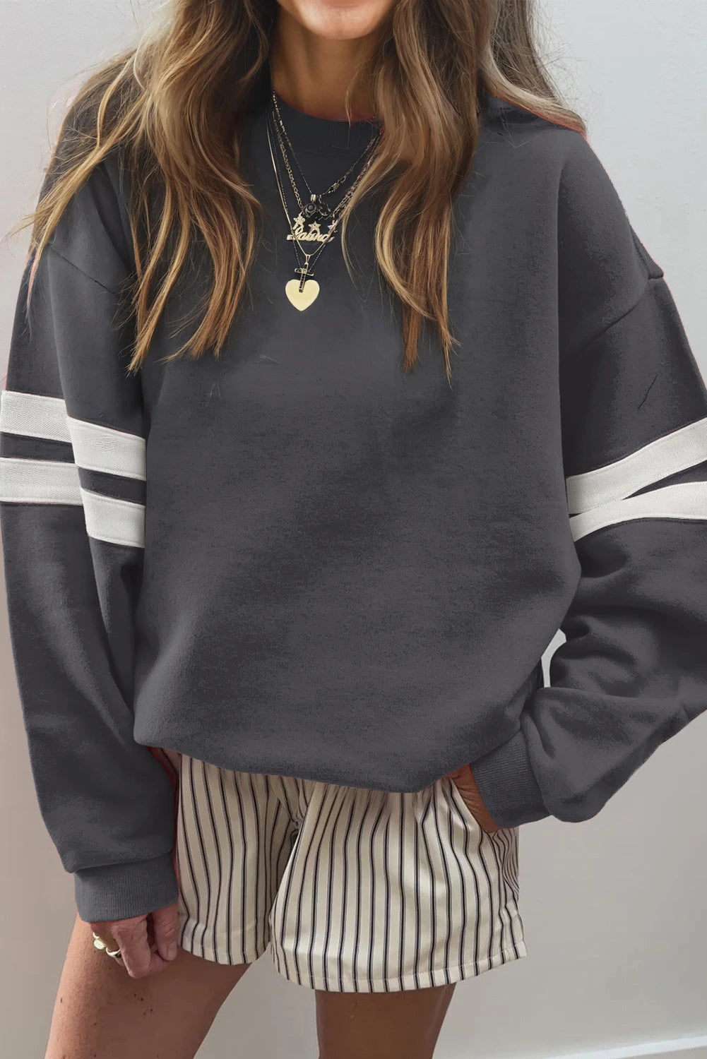 Varsity Striped Detail Drop Shoulder Oversized Sweatshirt //MANY COLORS