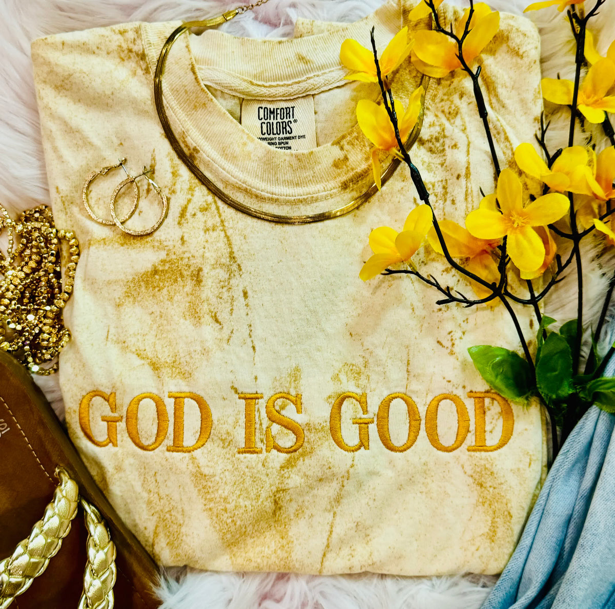 PREORDER // Citrine God Is Good Embroidered Tee // ships in about 1-2 weeks