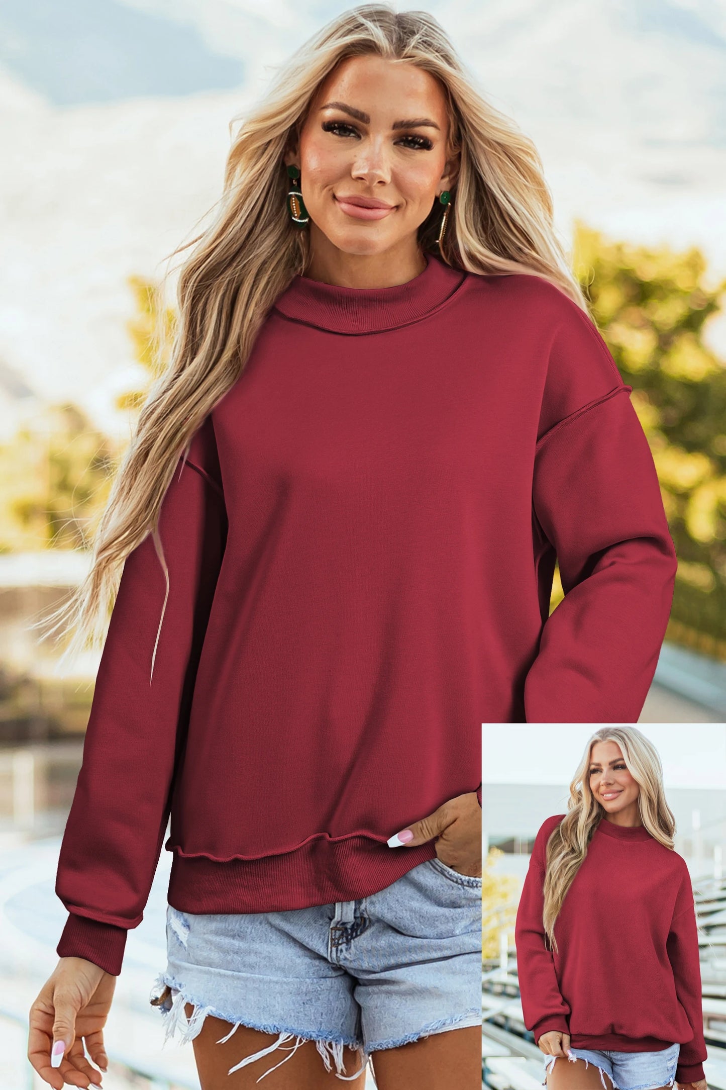 SHIPS FREE TODAY // Oversize Drop Shoulder Reversible Mock Neck Sweatshirt - MANY COLORS