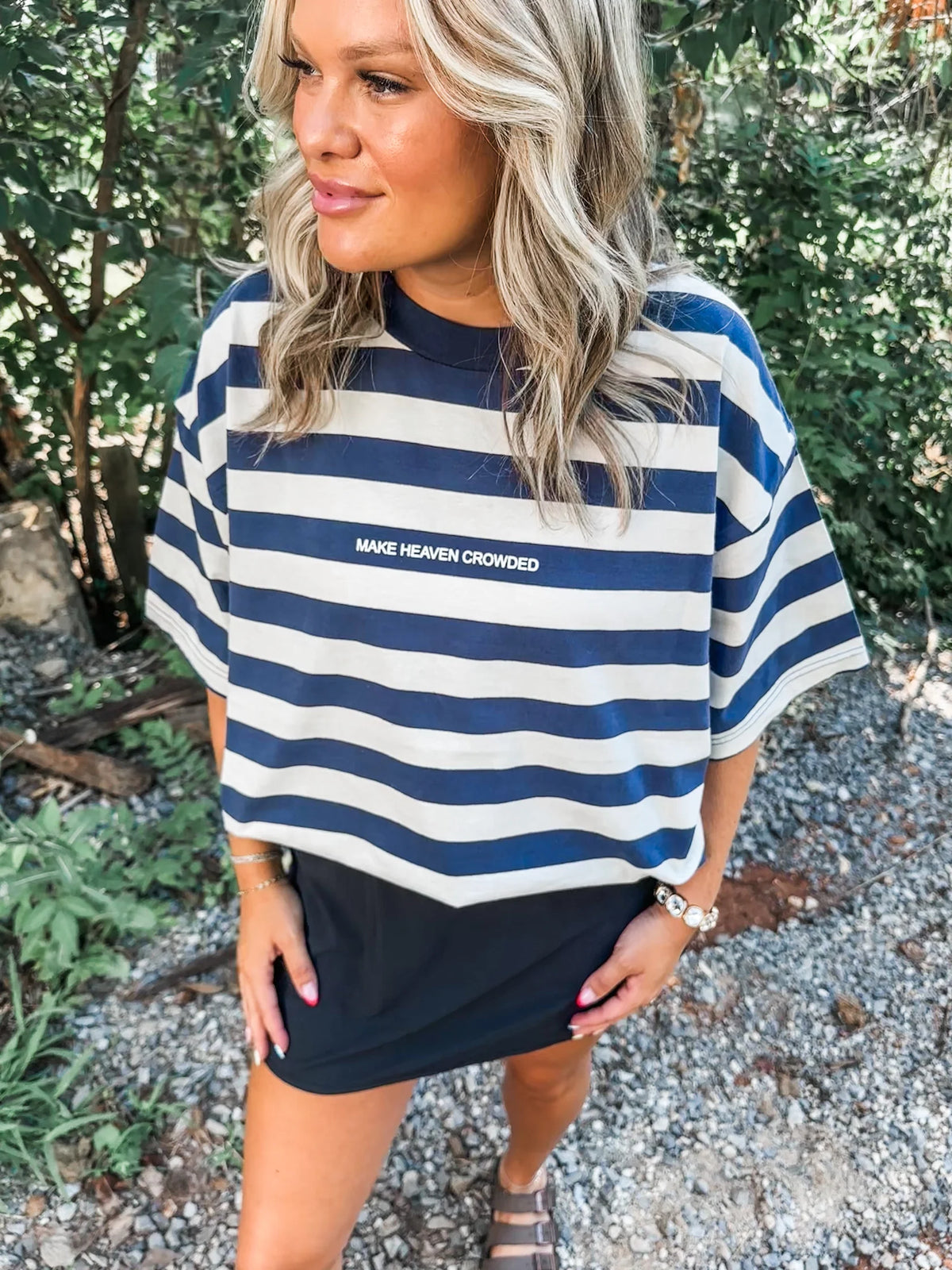 Make Heaven Crowded Navy Stripes Graphic Tee // ships in about a week