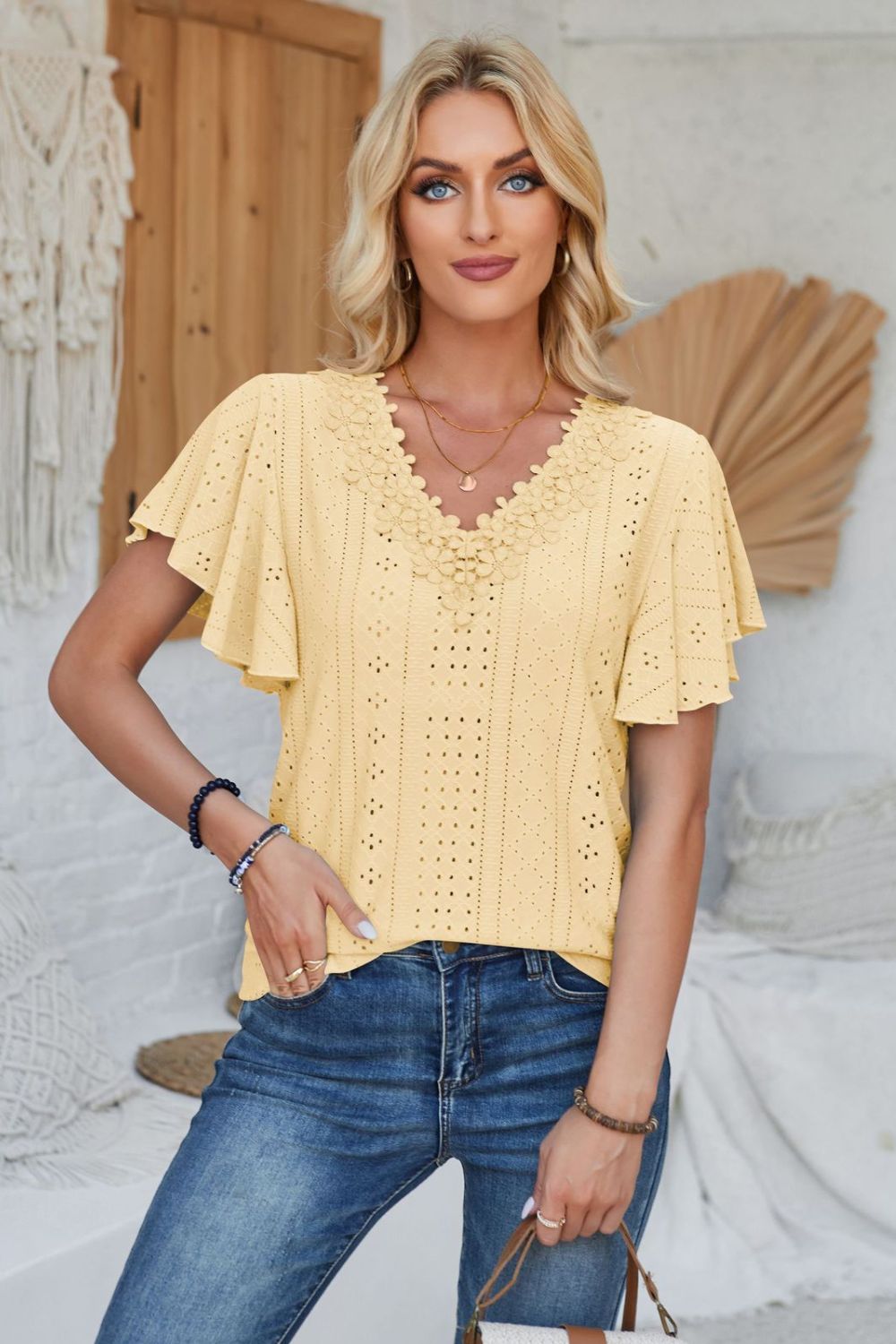 Amy Eyelet Flutter Sleeve Top