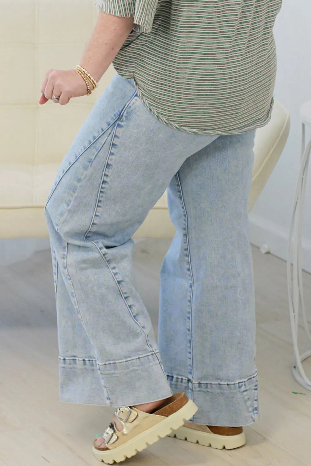SHIPS FREE TODAY // Beau Blue Solid Paneling Loose Fit Plus Size Jeans