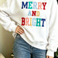 White MERRY AND BRIGHT Stitched Letter Mock Neck Sweatshirt