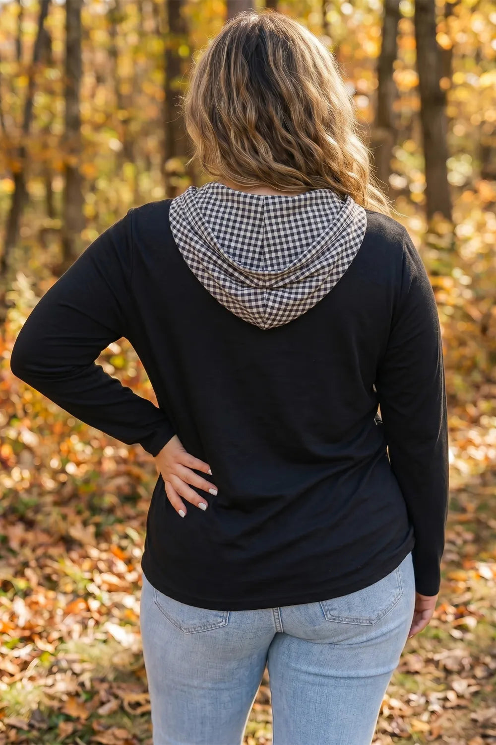 SHIPS FREE TODAY // Black Hooded Gingham Pocket Shirt PLUS SIZE