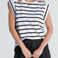 Striped Round Neck Cap Sleeve Top