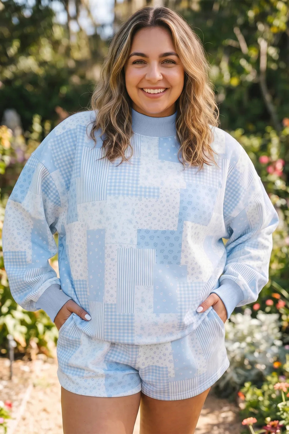 SHIPS FREE TODAY // Sky Blue Patchwork Floral Print Two Piece Set