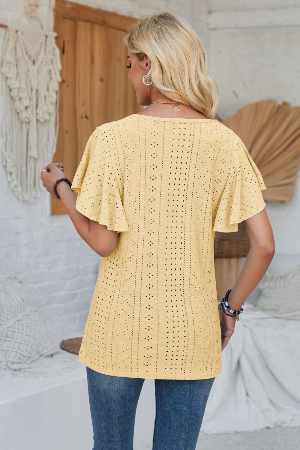 Amy Eyelet Flutter Sleeve Top