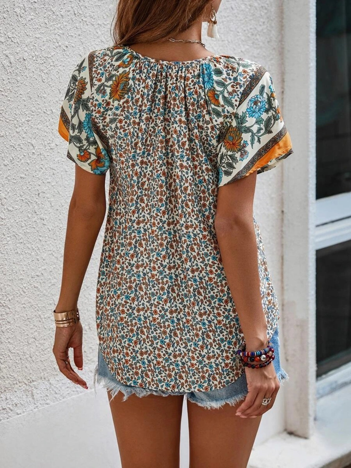 Zen Printed Tie Neck Blouse