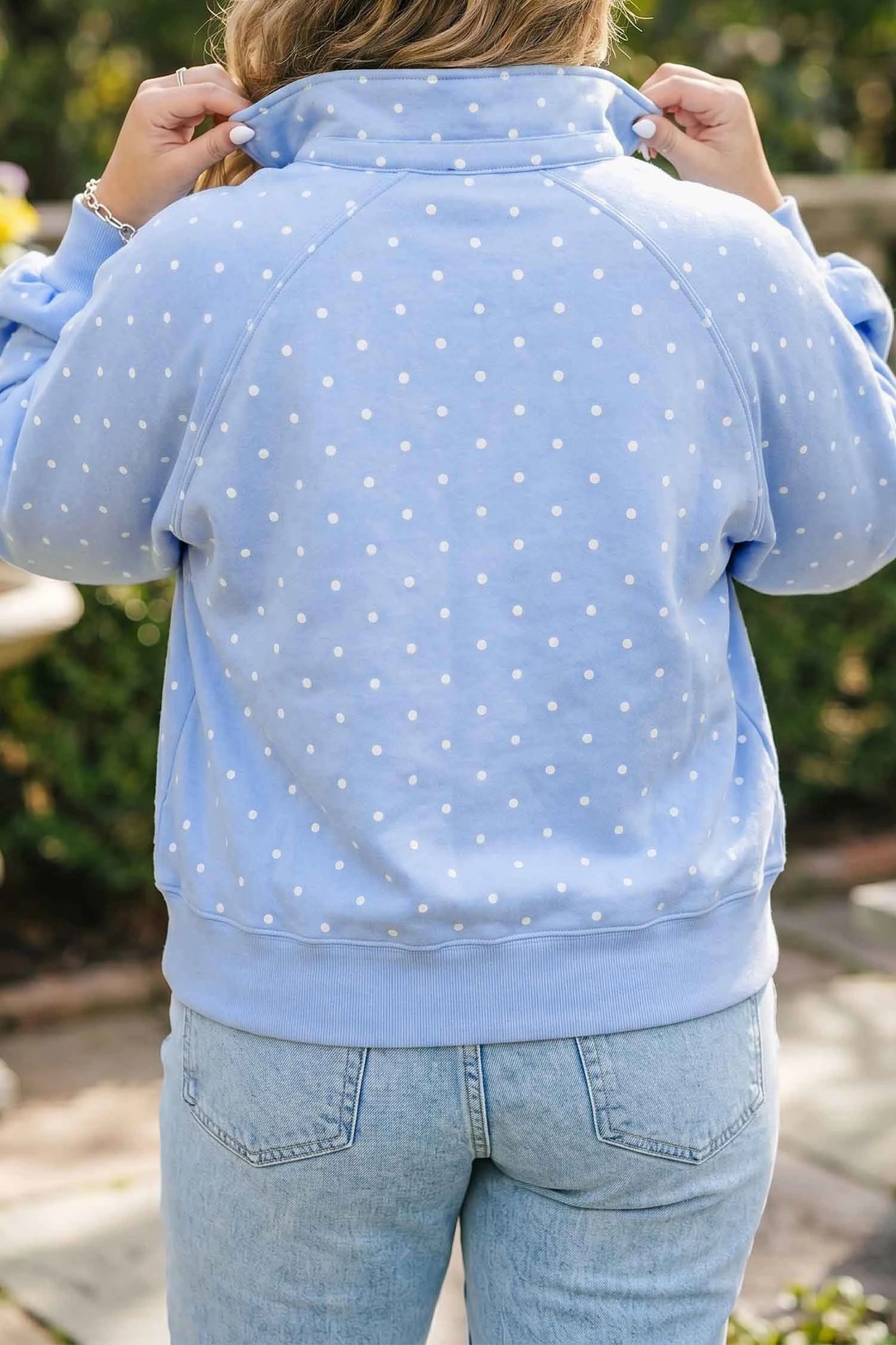 SHIPS FREE TODAY // Sky Blue Polka Dot V Neck Sweatshirt Plus Size