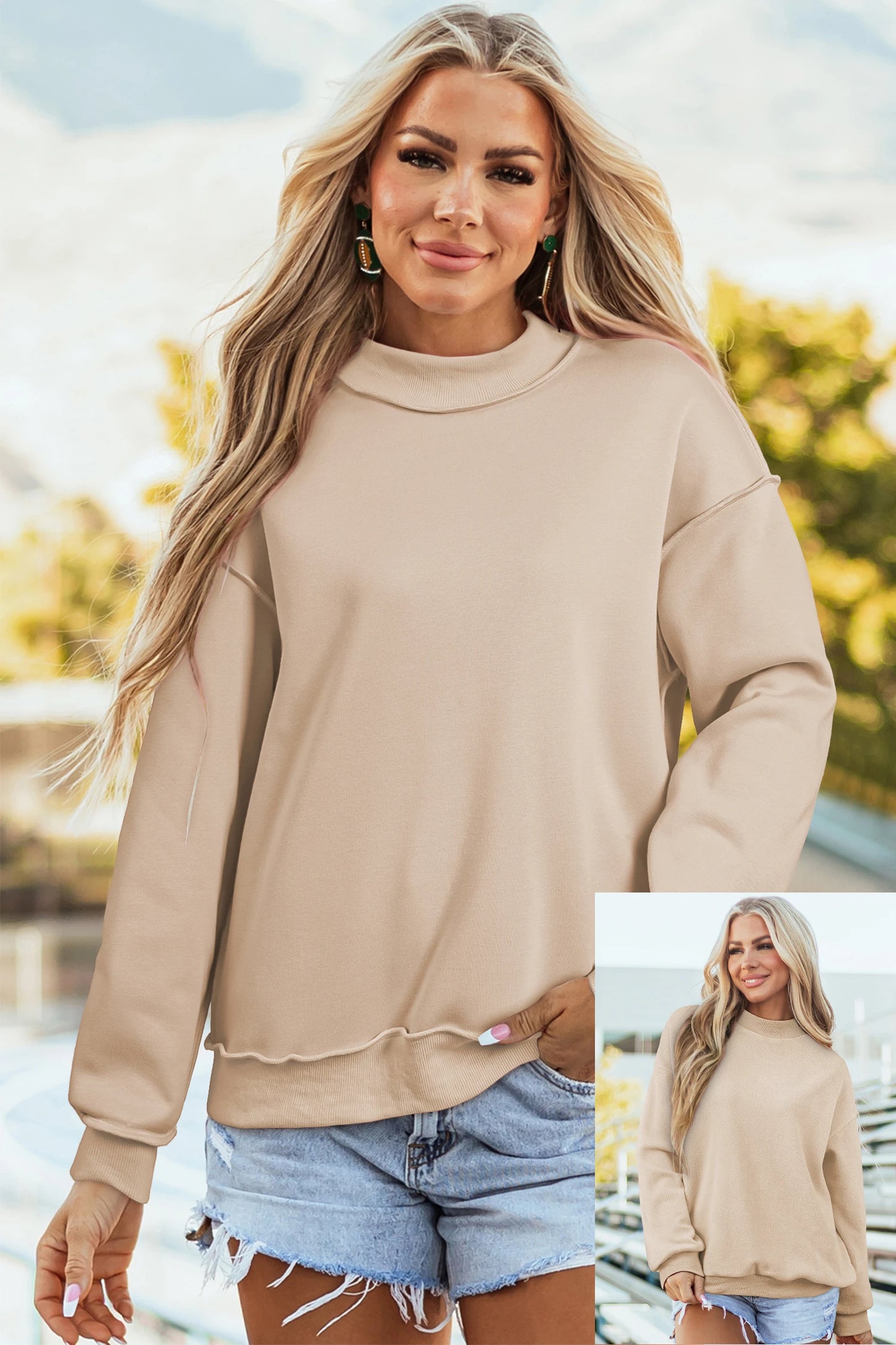 SHIPS FREE TODAY // Oversize Drop Shoulder Reversible Mock Neck Sweatshirt - MANY COLORS