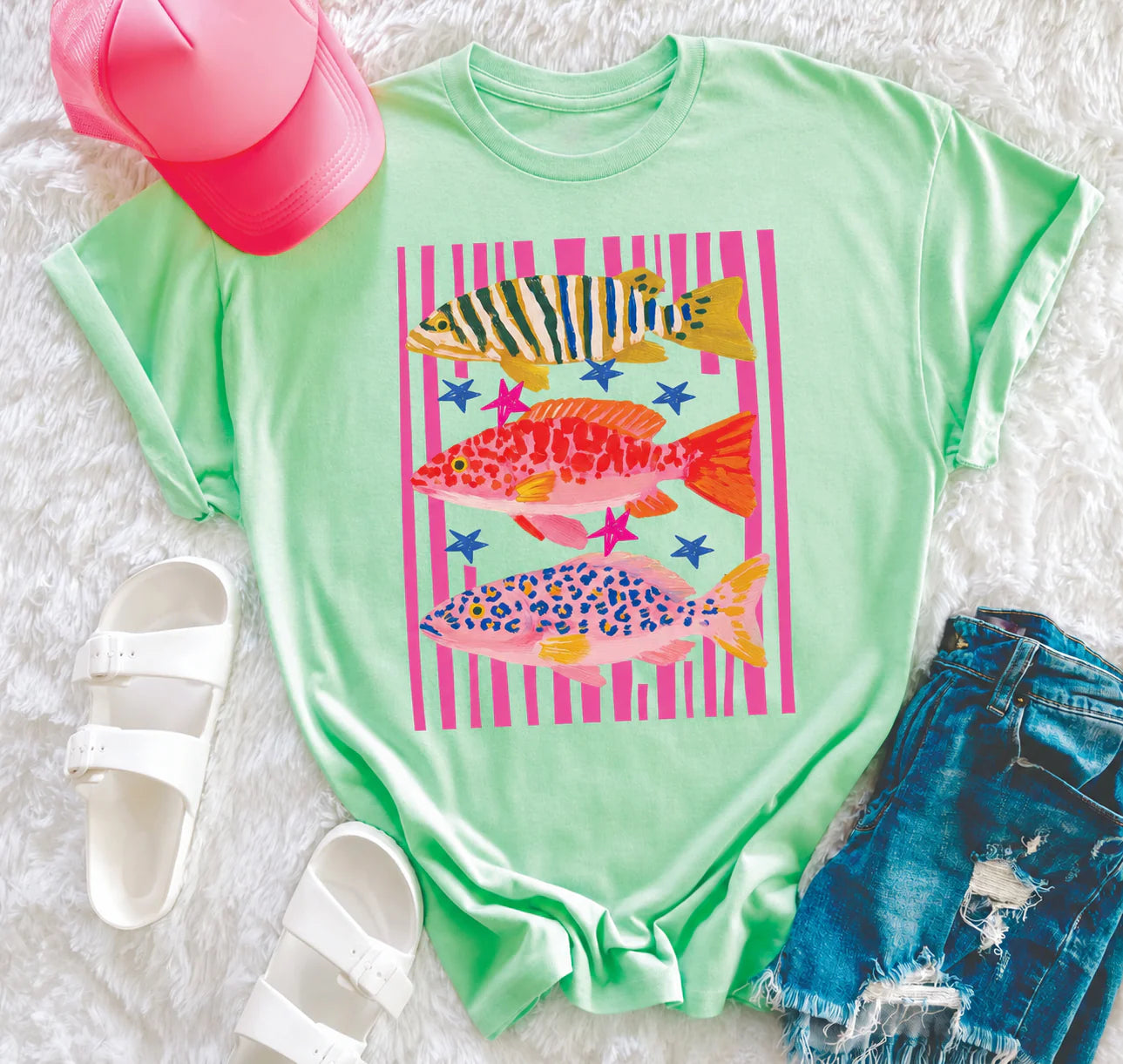 PREORDER: Bright Stripe Fun Fish Tee // eta - 2-3 weeks
