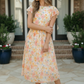 Watercolor Floral Flutter Sleeve Midi Dress
