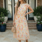 Watercolor Floral Flutter Sleeve Midi Dress