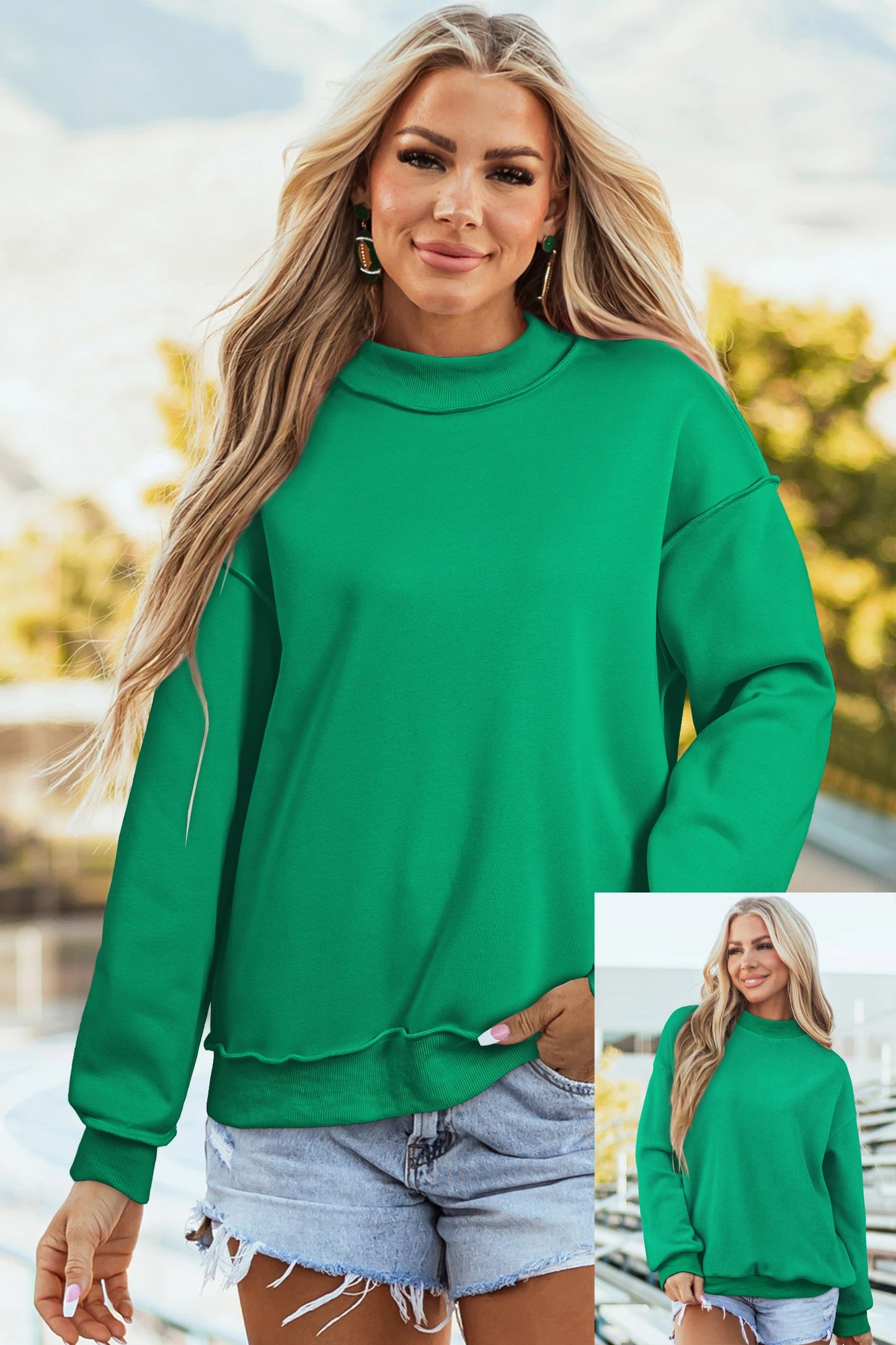 SHIPS FREE TODAY // Oversize Drop Shoulder Reversible Mock Neck Sweatshirt - MANY COLORS