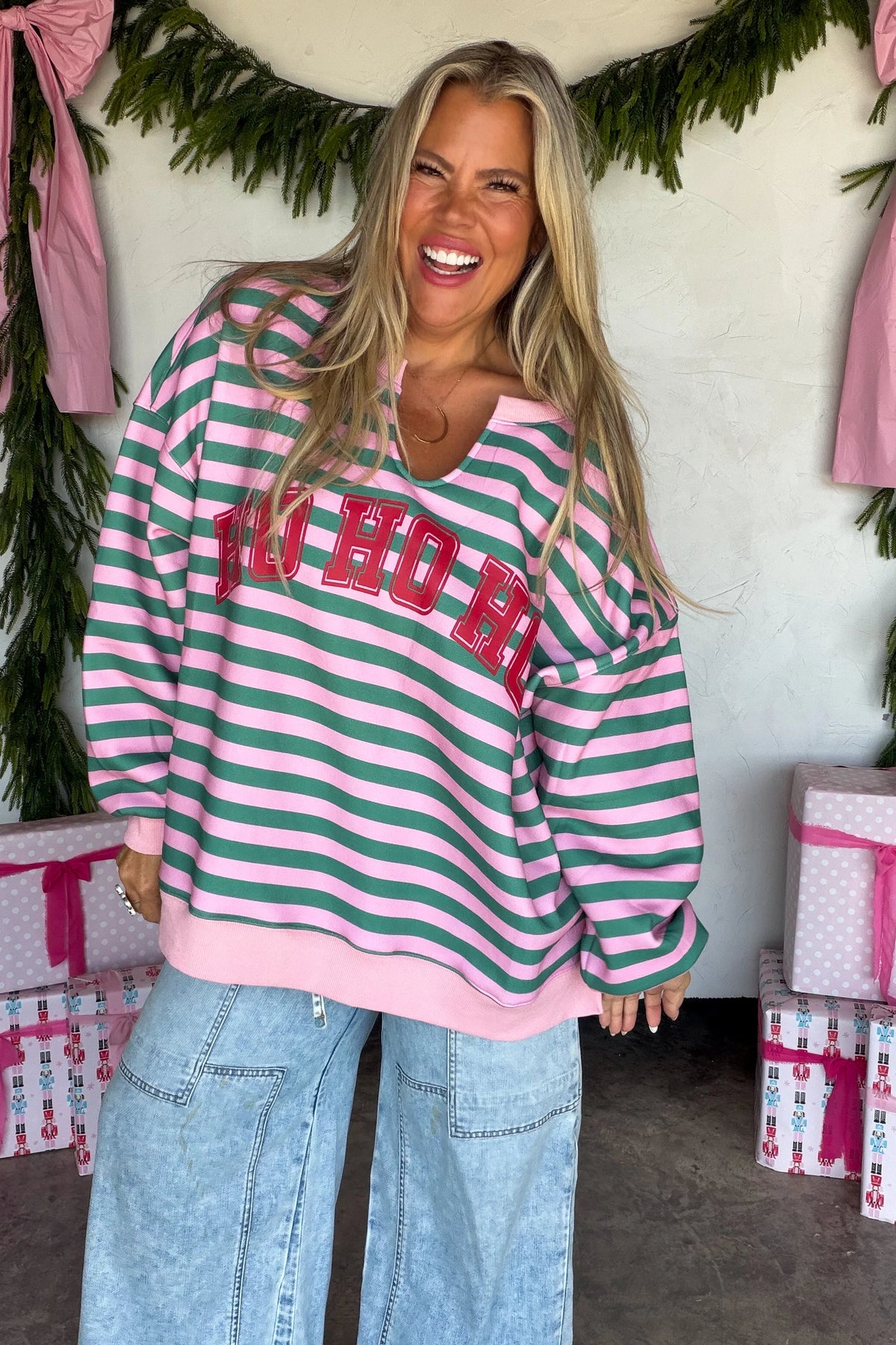 PREORDER: HoHoHo & Red Striped Merry Oversized Pullover // ETA Oct - early Nov