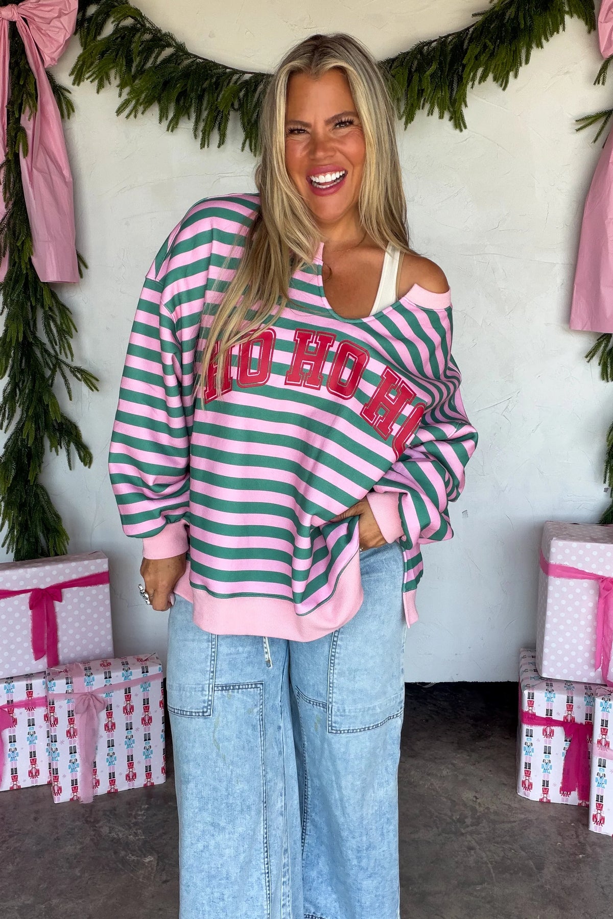 PREORDER: HoHoHo & Red Striped Merry Oversized Pullover // ETA Oct - early Nov