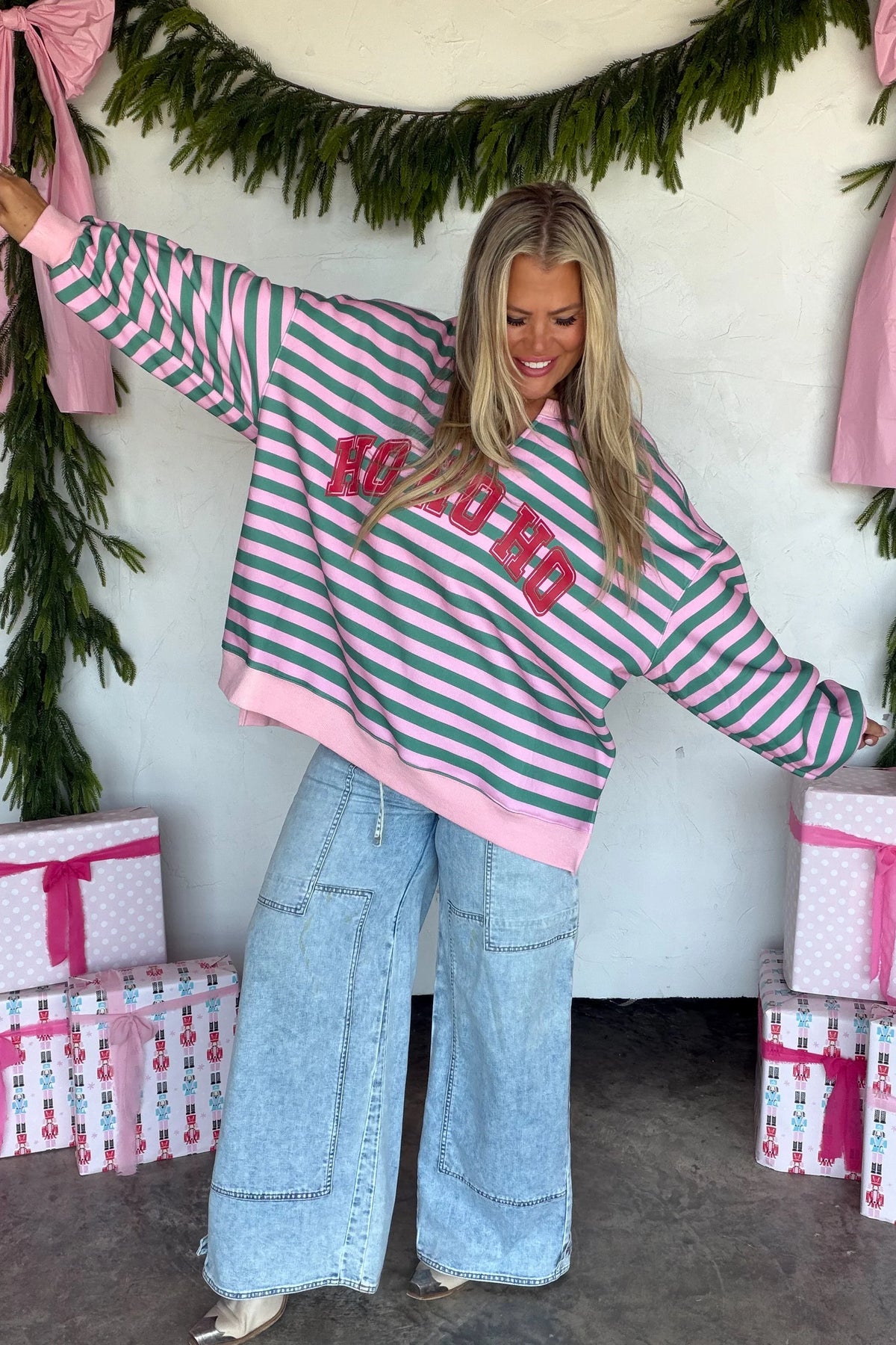 PREORDER: HoHoHo & Red Striped Merry Oversized Pullover // ETA Oct - early Nov