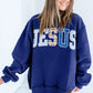 PREORDER: // Jesus Mixed Pattern Applique Mock Neck Sweatshirt // ETA October