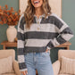 Cozy Stripe Polo Sweater in Charcoal