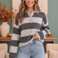 Cozy Stripe Polo Sweater in Charcoal