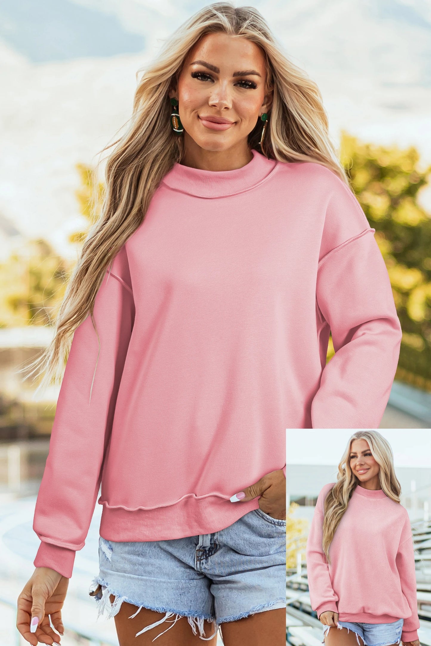 SHIPS FREE TODAY // Oversize Drop Shoulder Reversible Mock Neck Sweatshirt - MANY COLORS