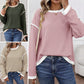 Light Pink Contrast Color Trim Knit Drop Shoulder Loose Top - FULL SIZE RUN
