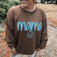 PREORDER: MAMA smiley blue puff- brown sweatshirt // ships in 1-2 weeks