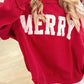 Fiery Red MERRY Embroidered Letter High Neck Tunic Pullover Sweatshirt