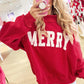 Fiery Red MERRY Embroidered Letter High Neck Tunic Pullover Sweatshirt